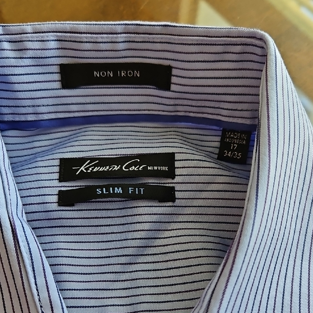 Kenneth Cole Slim Fit Light Purple Dress Shirt with Dark Blue Pinstripes